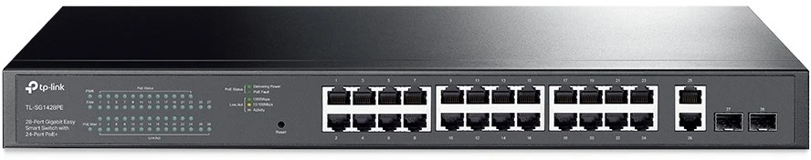 Šakotuvas TP-Link 28 PRIEVADŲ „EASY SMART POE“ KOMUTATORIUS – SU 24 PRIEVADŲ „POE+“