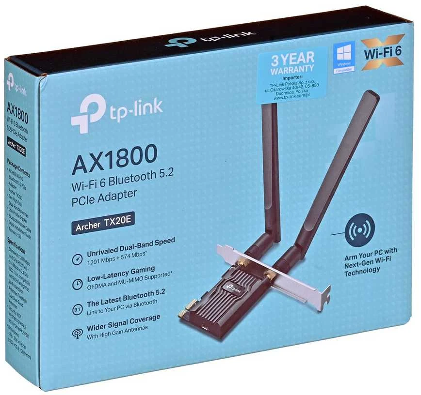 TP-LINK | Archer TX20E AX1800 Wi-Fi 6 Bluetooth 5.2 PCIe adapteris