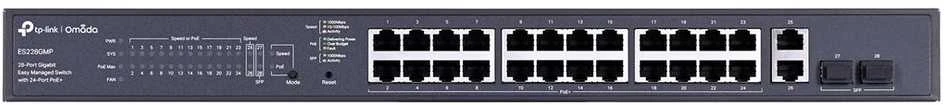 Šakotuvas TP-Link Omada ES228GMP tinklo komutatorius, valdomas L2 gigabito Ethernet (10/100/1000), maitinimas per Ethernet (PoE), Juodas