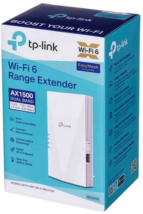 Šakotuvas TP-LINK RE500X tinklo plėtiklis Tinklo kartotuvas Baltas 1000 Mbit/s