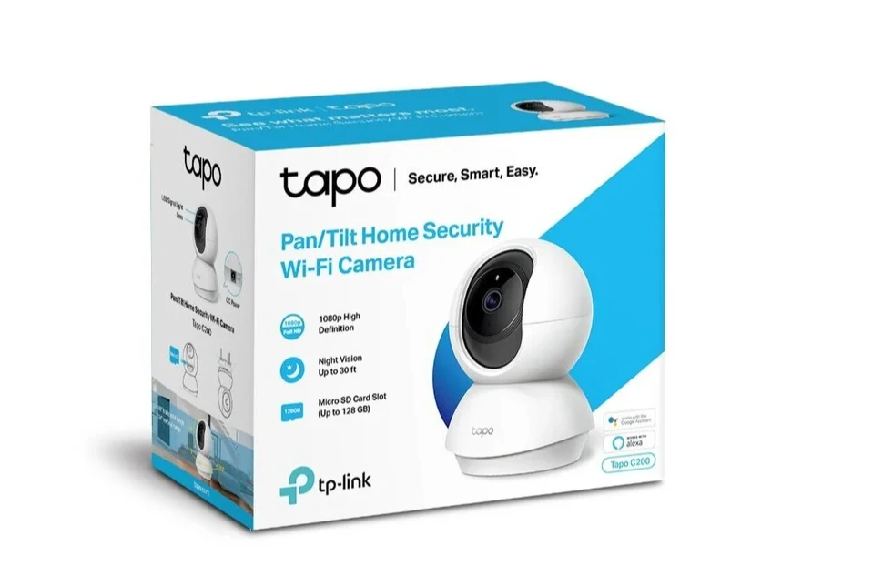 TP-LINK Pan/Tilt namų apsaugos WiFi kamera su dienos/nakties vaizdu, 1080p FHD, Micro SD kortelių talpa iki 128 GB, H.264 vaizdo įrašas, 360/114 žiūrėjimo kampas.