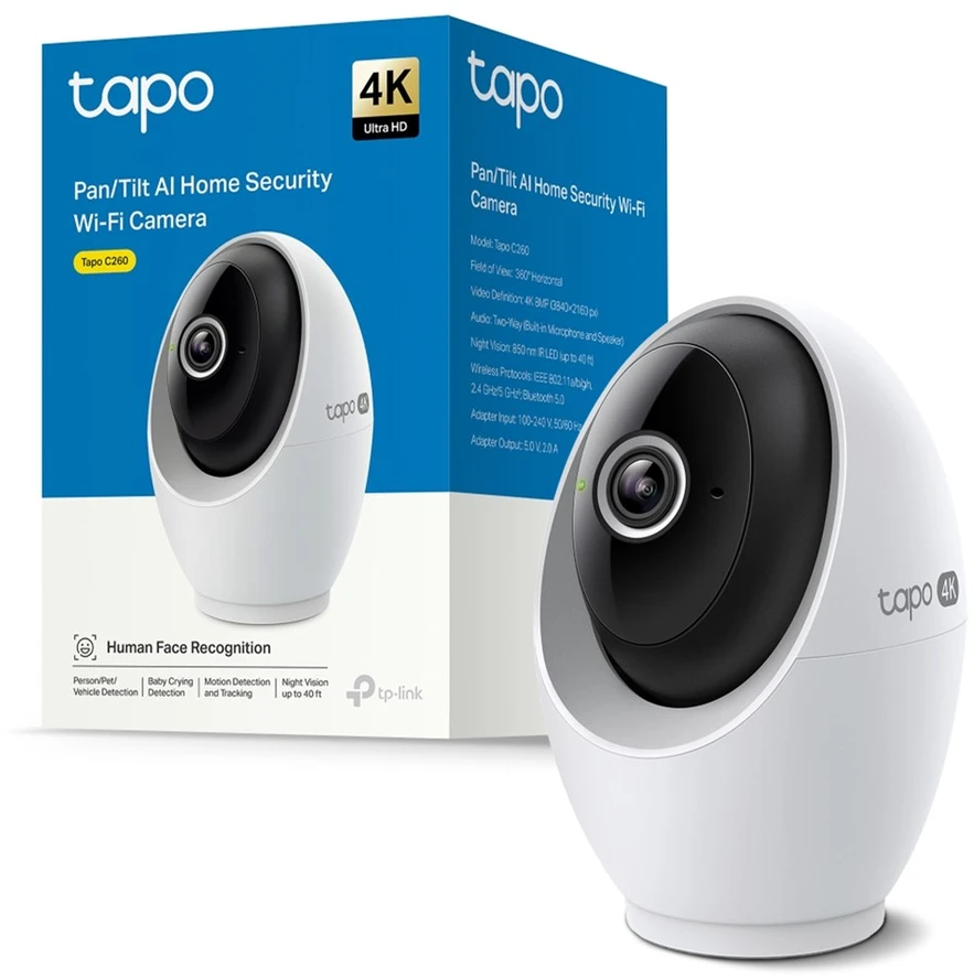 TP-LINK | Pakreipiama/sukama dirbtinio intelekto namų apsaugos „Wi-Fi“ kamera | Tapo C260 | Kupolinė | 8 MP | 4.3 mm / F1.6 | H.264 | „Micro SD“, maks. 512 GB
