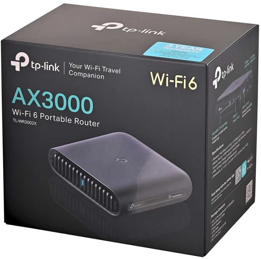TP-LINK | AX3000 Wi-Fi 6 Portable Maršrutizatorius | TL-WR3002X | 802.11ax | 574/2402 Mbit/s | Ethernet LAN (RJ-45) jungtys 1 | Mesh Support No | MU-MiMO No | No mobile broadband