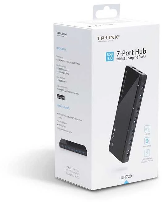Adapteris - USB Hub TP-Link UH720 9-Port USB 3.2 Gen 1 5000 Mbit/s Juodas