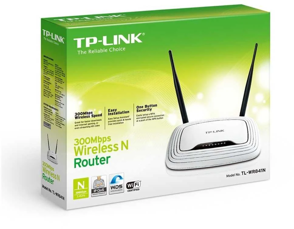 Belaidis maršrutizatorius TP-LINK TL-WR841N Wi-Fi 4 (802.11n) Data speed 300 Mbit/s Ethernet WAN Yes WAN connection type RJ-45 Ethernet LAN Yes 4xLAN jungtys TL-WR841N