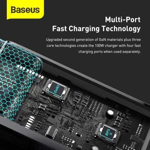 Greitas kelioninis Baseus GaN2 Pro įkroviklis 2x USB + 2x USB-C, 100W, EU (juodas)