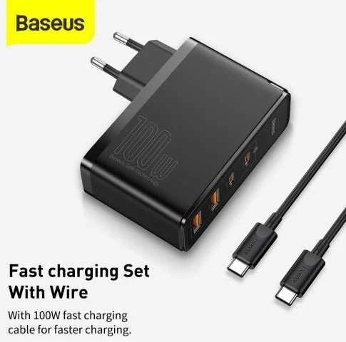 Greitas kelioninis Baseus GaN2 Pro įkroviklis 2x USB + 2x USB-C, 100W, EU (juodas)