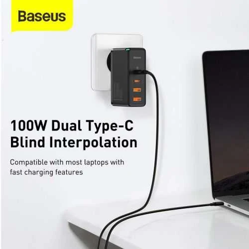 Greitas kelioninis Baseus GaN2 Pro įkroviklis 2x USB + 2x USB-C, 100W, EU (juodas)
