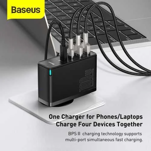 Greitas kelioninis Baseus GaN2 Pro įkroviklis 2x USB + 2x USB-C, 100W, EU (juodas)