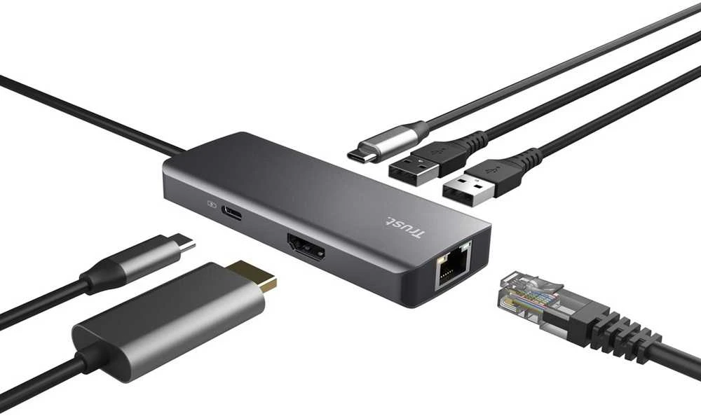 Trust Dalyx - 6-in-1 USB-C Multi-Port Adapteris, 1000 Mbit/s (sidabrinis)