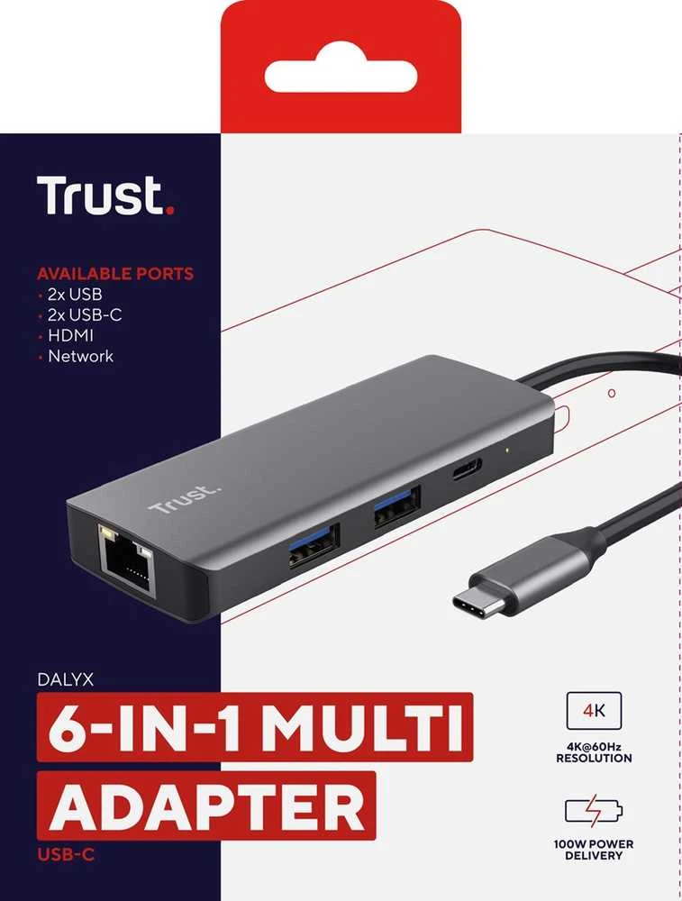 Trust Dalyx - 6-in-1 USB-C Multi-Port Adapteris, 1000 Mbit/s (sidabrinis)