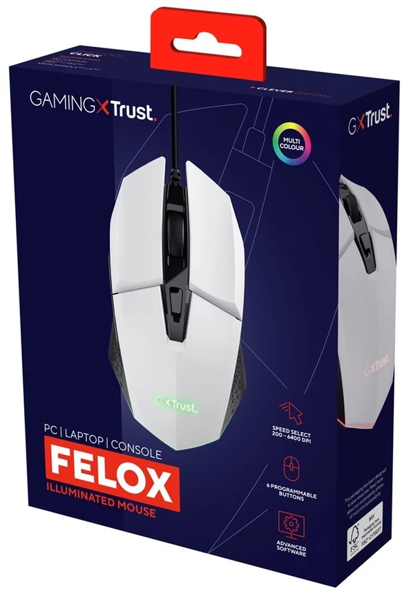Pelė žaidimams Trust GXT 109W Felox, Balta