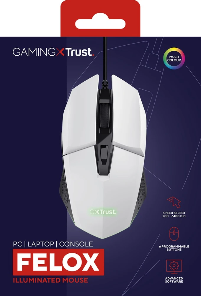 Pelė žaidimams Trust GXT 109W Felox, Balta