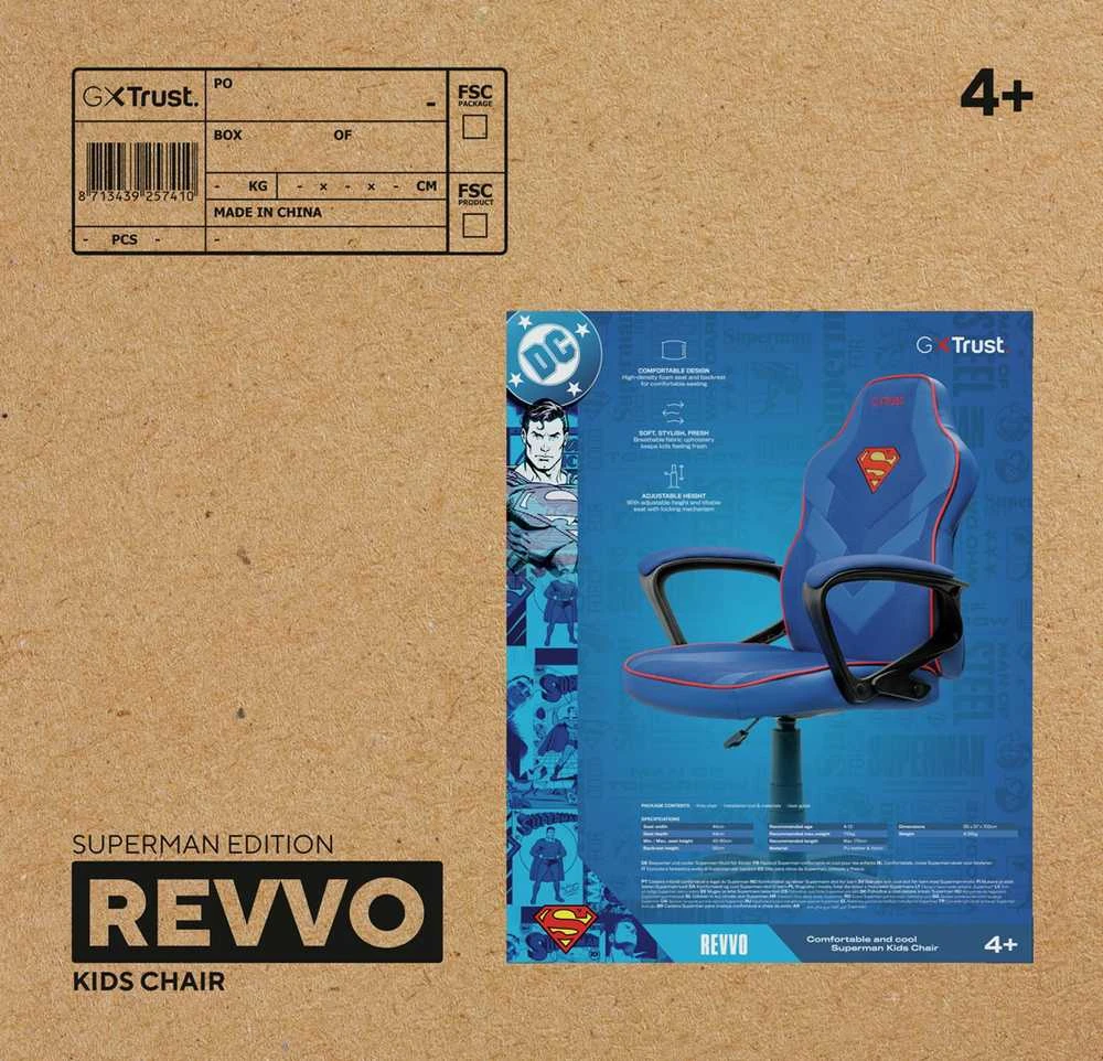 Žaidimų kėdė vaikams Trust GXT 703SM REVVO, Superman, Mėlyna