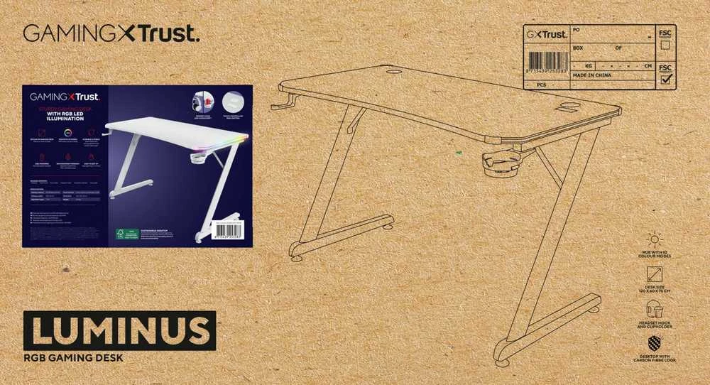TRUST GXT 709W LUMINUS RGB žaidimų stalas (baltas)