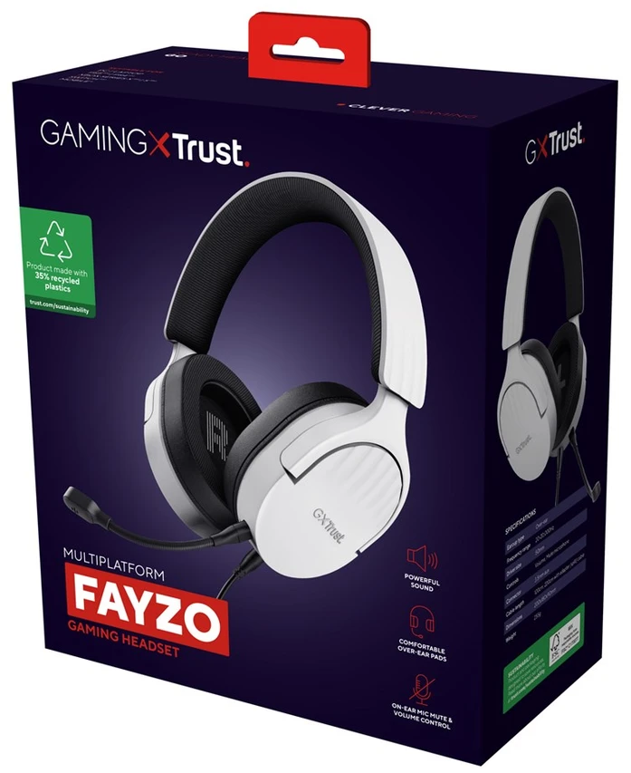 Laidinės žaidimų ausinės TRUST GXT 489 FAYZO, baltos/juodos