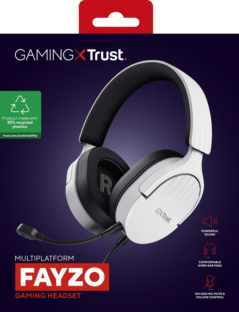 Laidinės žaidimų ausinės TRUST GXT 489 FAYZO, baltos/juodos