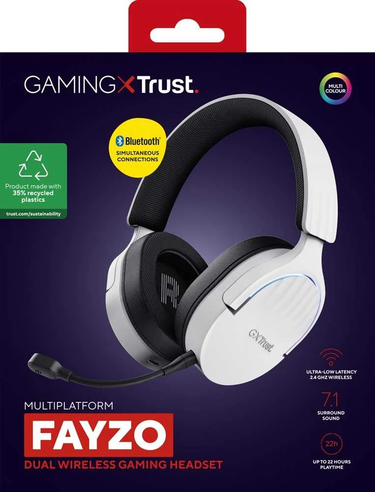 Trust GXT 491W FAYZO Ausinės su laidu & Belaidės su lankeliu ant galvos Gaming USB Type-C Bluetooth Juodas, Baltas