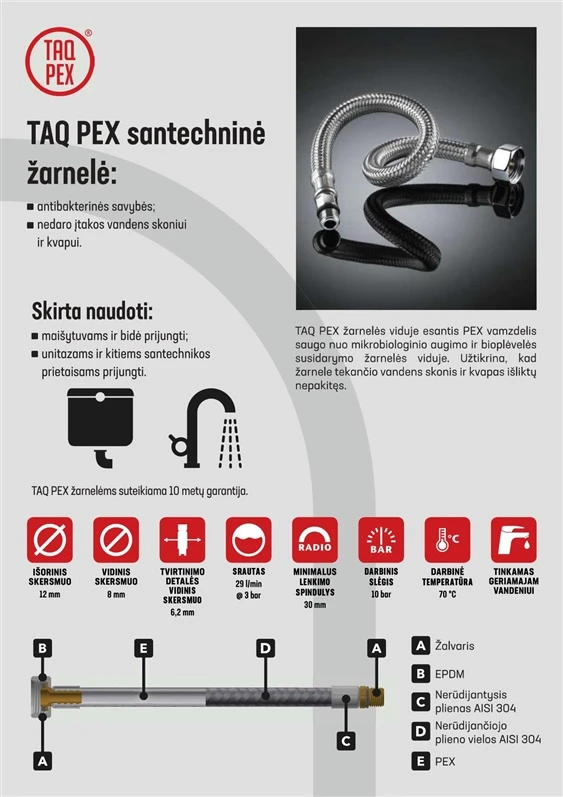 Santechninė žarnelė Tucai Taq Pex, V1/2”-V1/2″, 30 cm