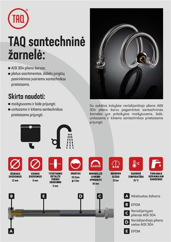 Santechninė žarnelė Tucai Taq Fil-Nox V1/2”-I1/2”, 120 cm