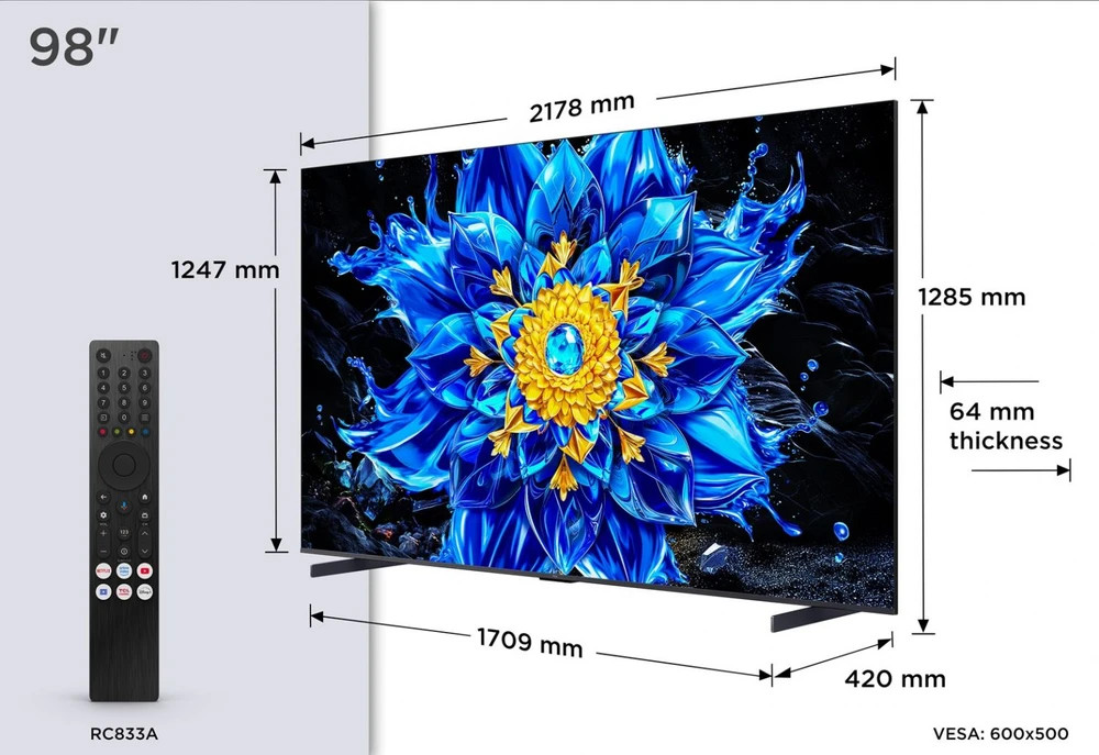Televizorius TCL P8L 98P8L TV 2.49 m (98") 4K Ultra HD Smart TV Wi-Fi Juodas 1000 cd/m²