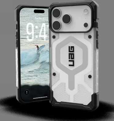 Dėklas „Urban Armor Gear“ „UAG Pathfinder Clear Magsafe“, „Ice“ / „Sidabrinis“ – „iPhone 17 Pro Max“
