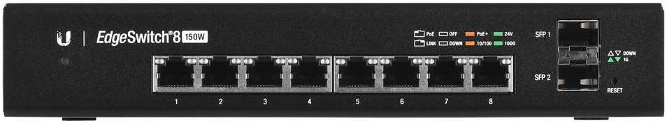 Šakotuvas UBIQUITI ES-8-150W Ubiquiti ES-8-150W 8 prievadų + 2xSFP Gigabit PoE jungiklis 24V/48V 802.3af/802.3at
