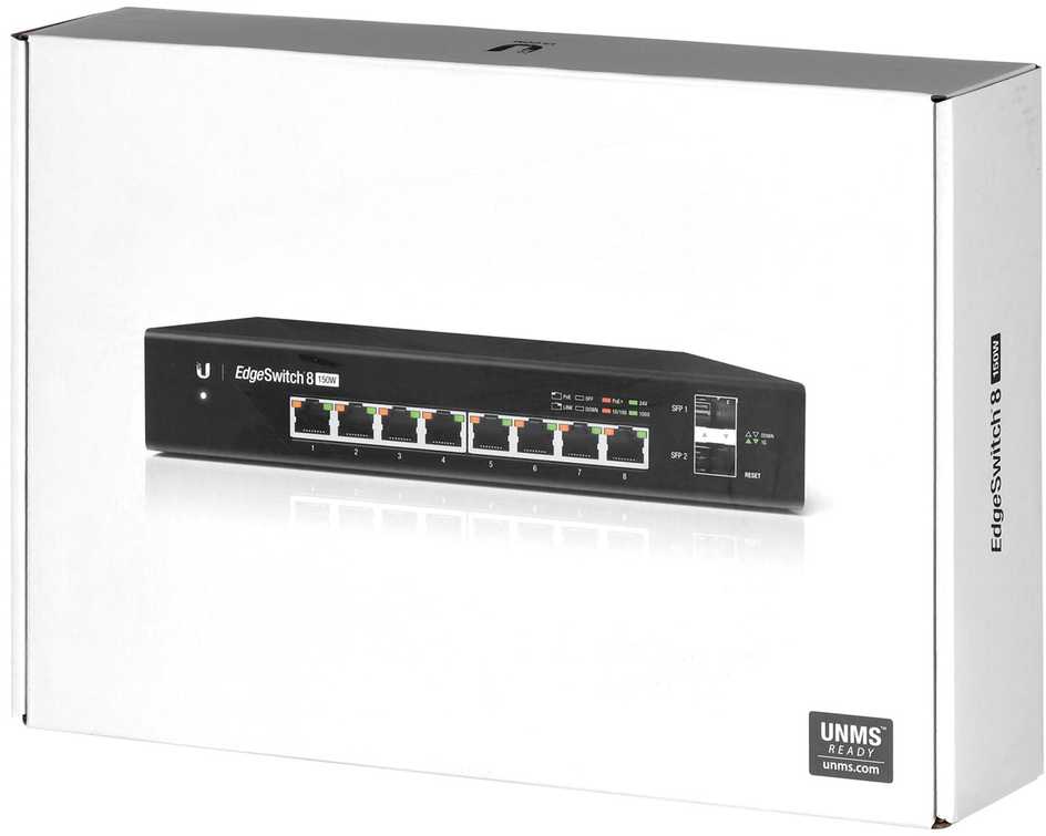 Šakotuvas UBIQUITI ES-8-150W Ubiquiti ES-8-150W 8 prievadų + 2xSFP Gigabit PoE jungiklis 24V/48V 802.3af/802.3at
