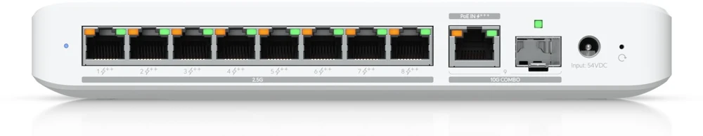 UBIQUITI FLEX 2.5G POE FLEXIBLE, 8 PORT 2.5 GBE POE++ JUNGIKLIS SU 10 GBE RJ45/SFP+ KOMBINUOTU SUSIJUSIOS PRIEDAS, KURIE GALI BŪTI MAITINIMAS SU POE+++ ARBA KINKTAmosios srovės maitinimu*