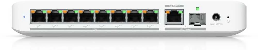 Šakotuvas UBIQUITI FLEX 2.5G POE FLEXIBLE, 8 PORT 2.5 GBE POE++ JUNGIKLIS SU 10 GBE RJ45/SFP+ KOMBINUOTU SUSIJUSIOS PRIEDAS, KURIE GALI BŪTI MAITINIMAS SU POE+++ ARBA KINKTAmosios srovės maitinimu*