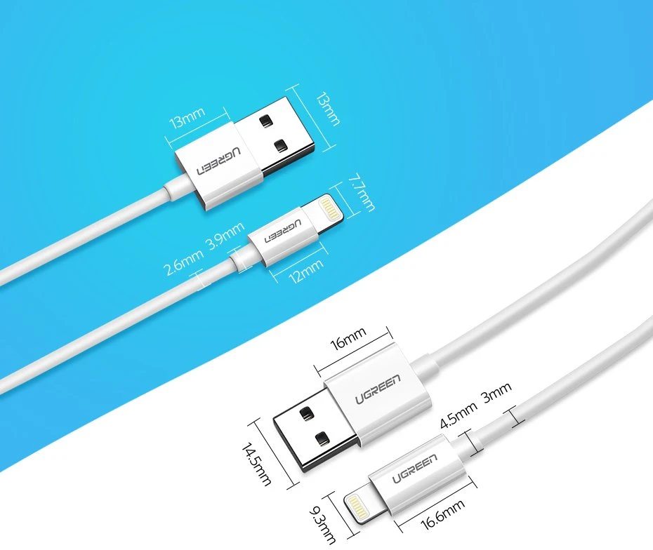 UGREEN nikeliuotas USB - Lightning laidas MFi 1m