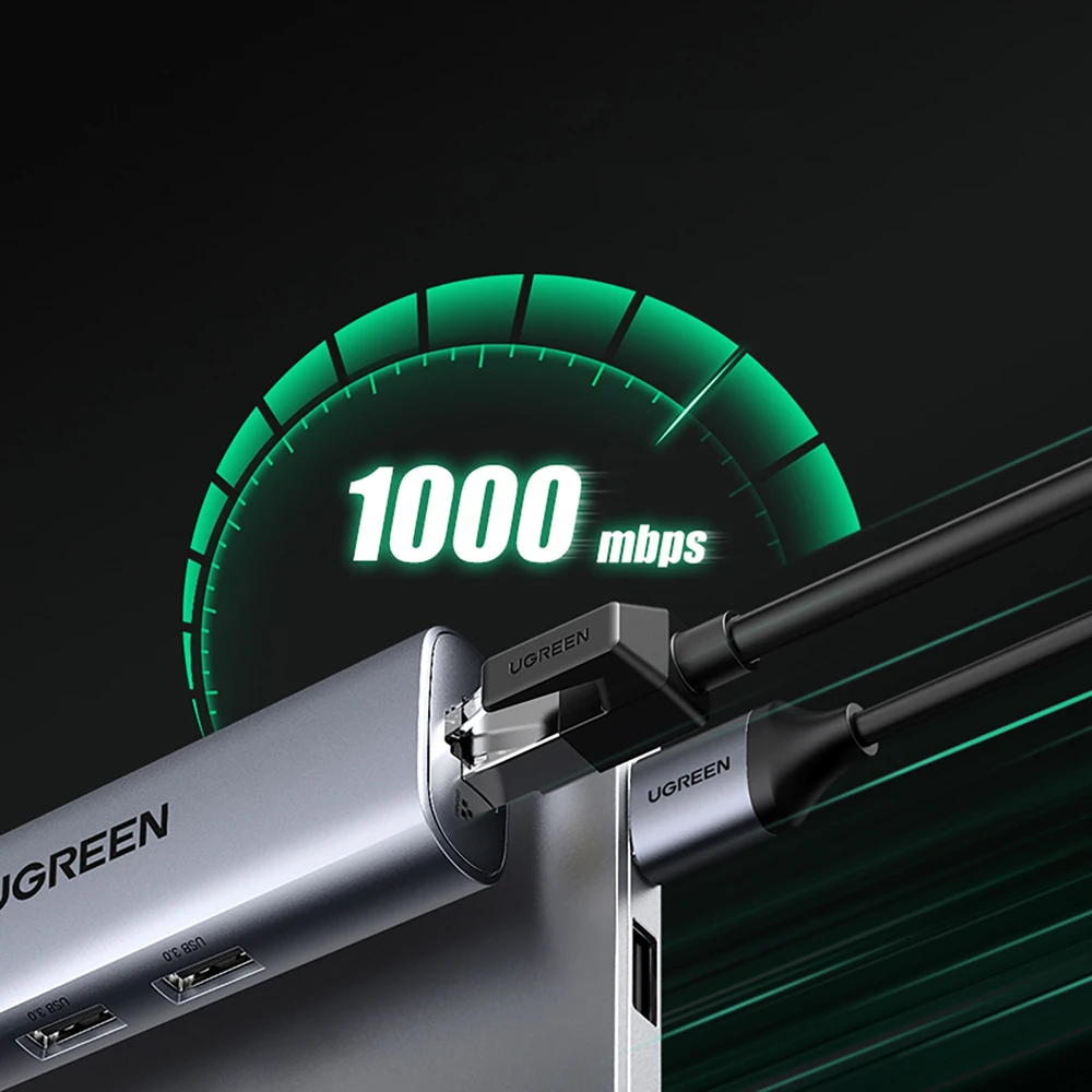 UGREEN CM266 adapteris yra 5in1 USB 3x USB 3.0 micro USB RJ45