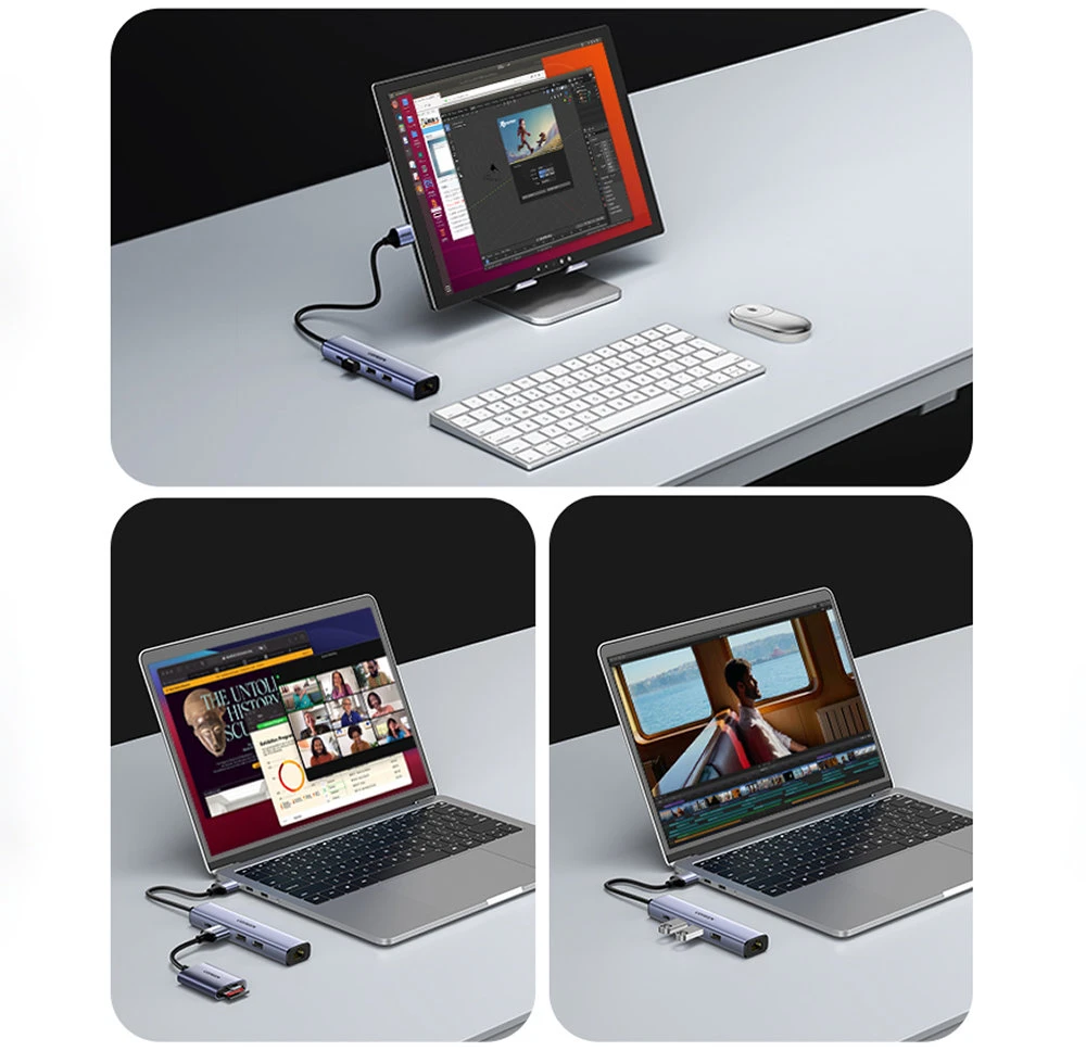 UGREEN 5in1 USB-A 3x USB 3.0 + RJ45 + USB-C adapteriai