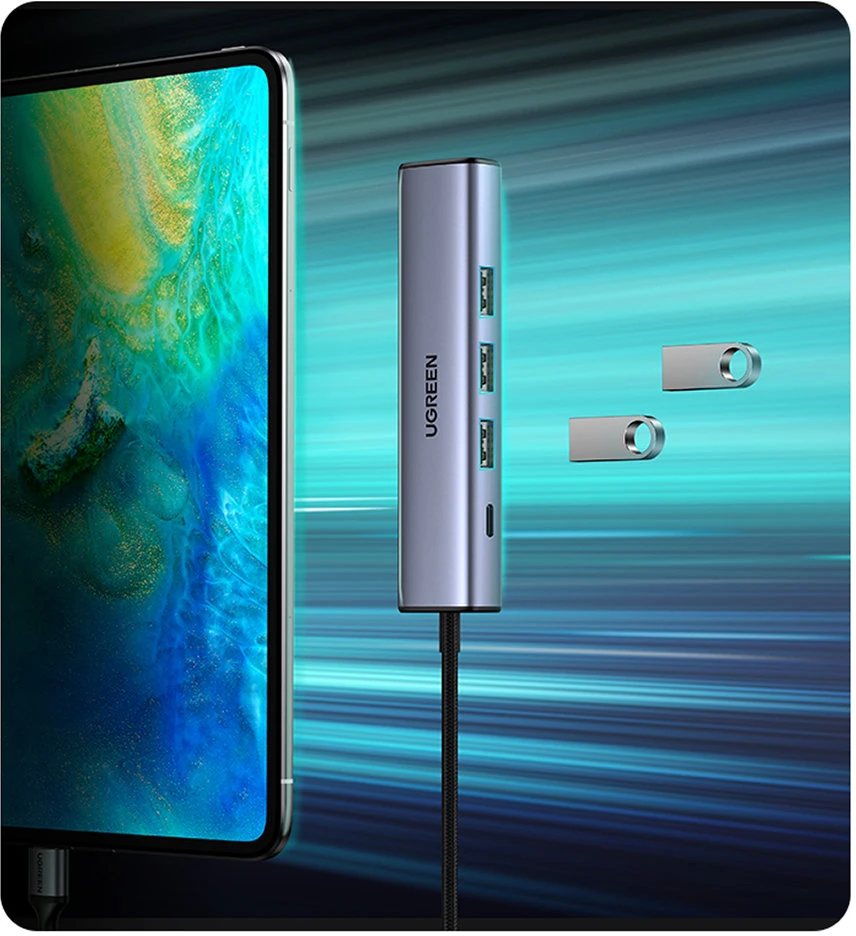 UGREEN 5in1 USB-A 3x USB 3.0 + RJ45 + USB-C adapteriai