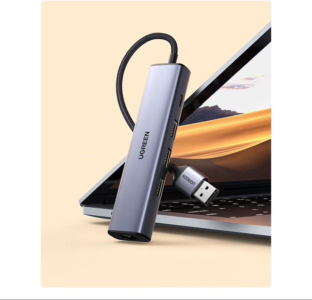 UGREEN 5in1 USB-A 3x USB 3.0 + RJ45 + USB-C adapteriai