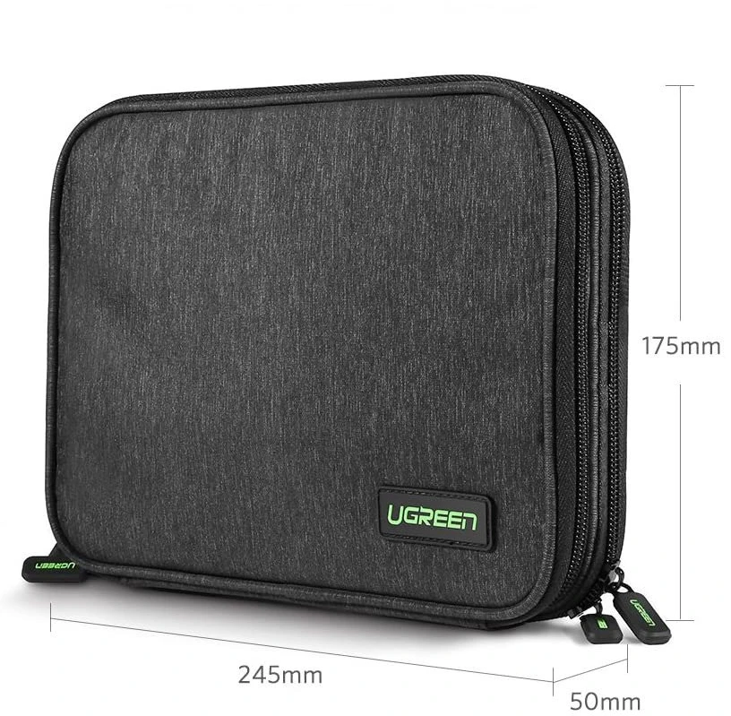 Ugreen dėklas kietajam diskui HDD SSD telefono kabelio priedams 24.5 x 17.5 x 5 cm pilkos spalvos (50147 LP149)