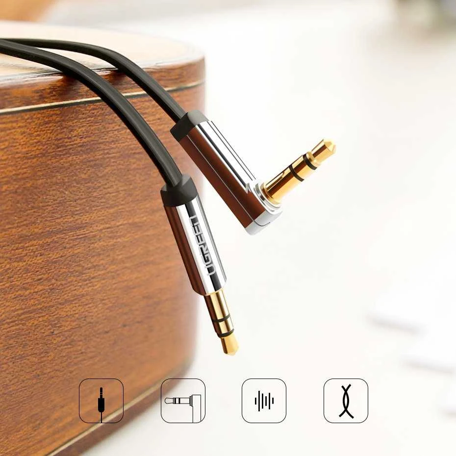 Ugreen flat cable audio cable AUX 3.5mm mini jack 1m sidabrinis (10597)