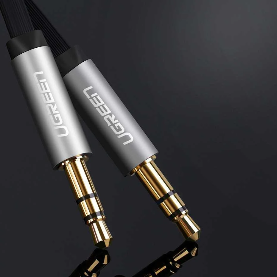 Ugreen flat cable audio cable AUX 3.5mm mini jack 1m sidabrinis (10597)