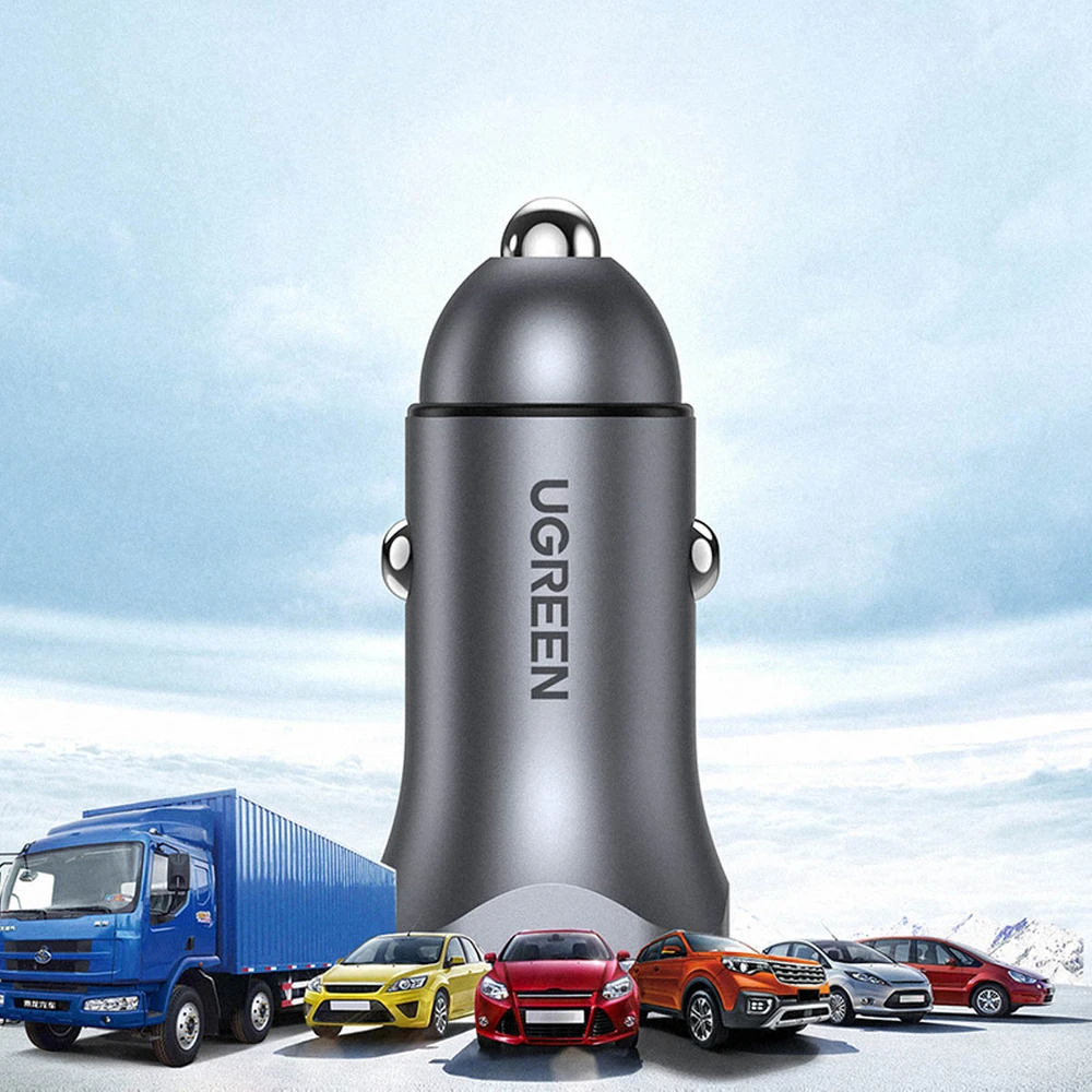 Automobilinis įkroviklis Ugreen CD130 USB-C/USB-A 30W pilkas