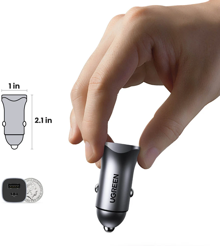 Automobilinis įkroviklis Ugreen CD130 USB-C/USB-A 30W pilkas