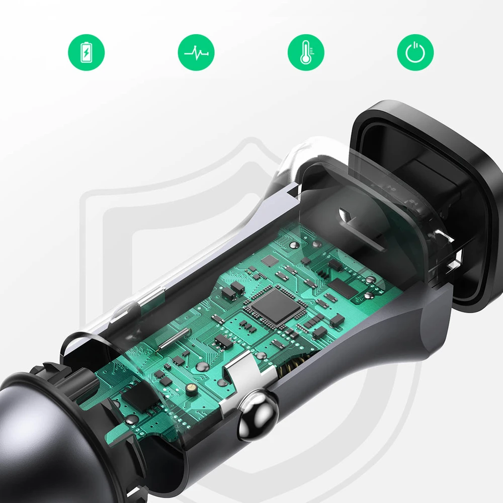 Automobilinis įkroviklis Ugreen CD130 USB-C/USB-A 30W pilkas