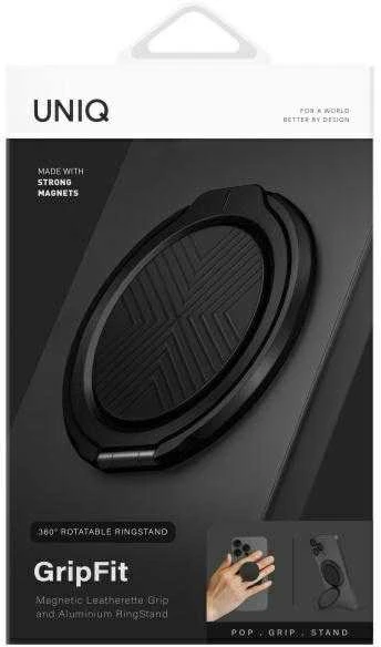 UNIQ Gripfit 360 magnetinis laikiklis ir atramėlė; magnetinis laikiklis vidurnakčio juodos spalvos
