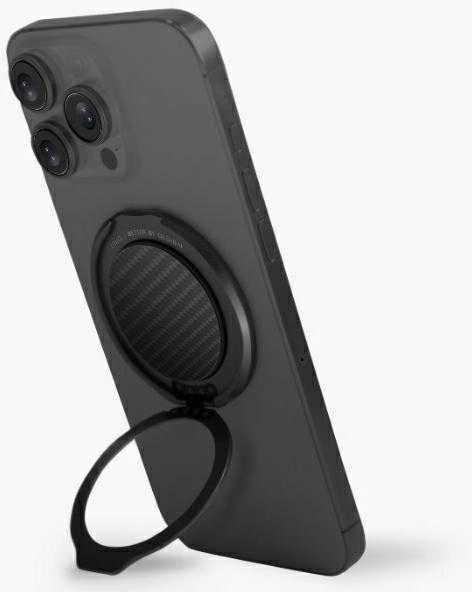 UNIQ Gripfit Premium 360 magnetinis laikiklis ir atramėlė; magnetinis laikiklis anglies pluošto juodos spalvos