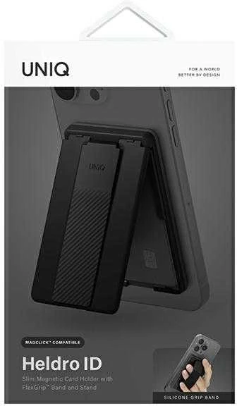 Dėklas UNIQ Heldro ID magnetic wallet with stand and band juodos spalvos/midnight juodos spalvos