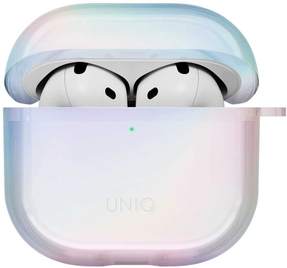 „Uniq Iridescia“ dėklas, skirtas „AirPods 4“ ausinėms, pakabinamas dėklas – holografinis baltas