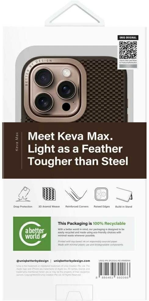 Uniq Keva Max Magclick įkrovimo kameros stovo dėklas, skirtas iPhone 16 Pro – rudas