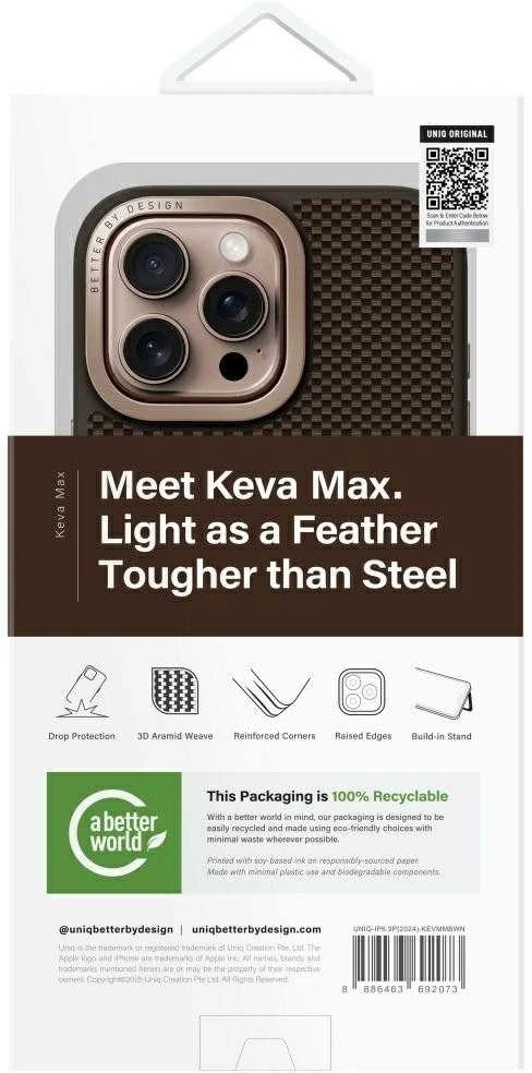 Uniq Keva Max Magclick įkrovimo kameros stovo dėklas, skirtas iPhone 16 Pro Max - rudas