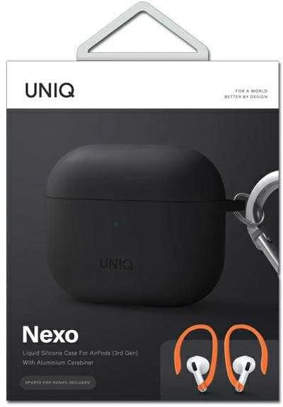UNIQ Nexo Dėklas AirPods 3 gen + Ear Hooks silikoninis pilkos spalvos