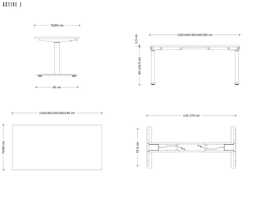 UNIQUE ACTIVE I Electric desk 140x70 cm Juodas