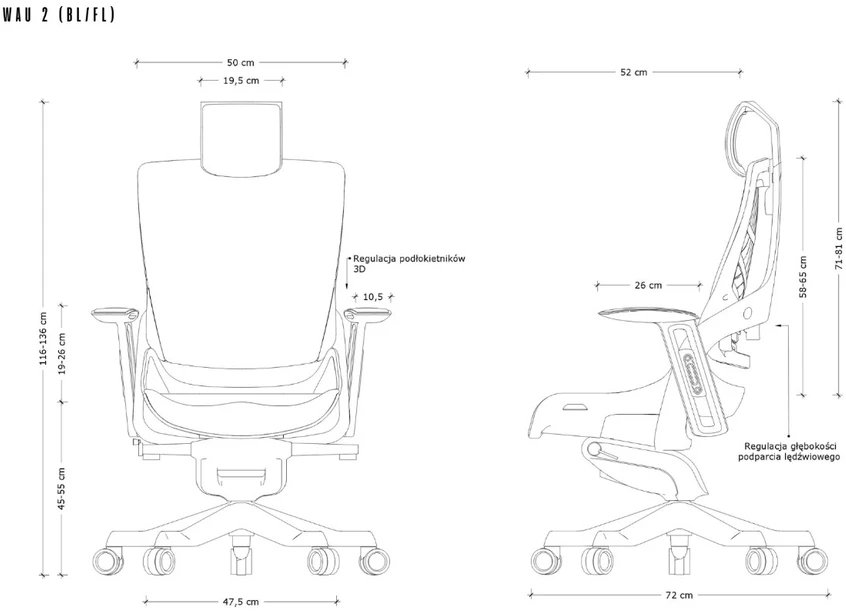 unique Wau 2 BL416 office chair, snowy/baltas fabric
